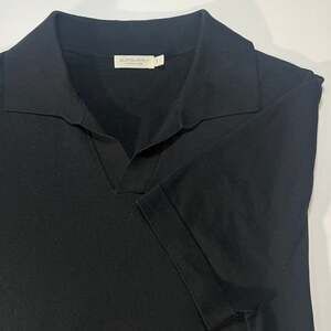SUITSUPPLY Black Cotton-Silk Short Sleeve Buttonless Johnny Collar Polo Size L